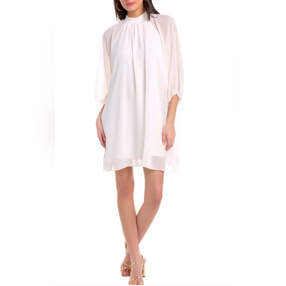TRINA TURK Rhyme Cocktail Dress, White Halter Sleeveless Sheer Overlay Sz XS NWT